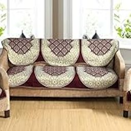 Nendle Luxurious Cotton Abstract Design 5 Seater Sofa Cover Set- 6 Pieces (Brown)-image-27