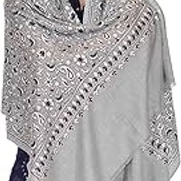 Aari Embroidered Woolen Stole for Men- Regal Elegance in Classic grey - Size 40X80 Inchs-image-1
