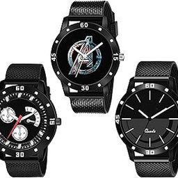 Polyurethane Special Super Quality Analog Black Dial Pu Blet Watches Combo For Boys And Mens Pack Of - 3, Band_Gray-40