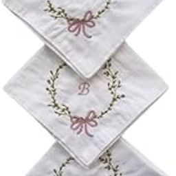 Shree adodhya women hankerchief with beautiful alphabet A,B,D embroidery, white colour and cotton handkerchief with embroidery colour green and peech. set of 3.-picture-3