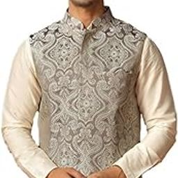 Men's Jacket, Grey Jacquard, Woven Design Regular Fit Mandarin Collar Sleeveless-picture-41