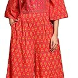 Women's Yellow Cotton Cambric Printed Anarkali Dress with Dupatta-46