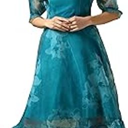 Floral Square Neck Midi Dress for Womens in Green Color-image-77