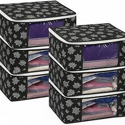 AENVE Cloth Organizer for Wardrobe – Pack of 6 | Foldable Storage Box with Zipper & Transparent Window | Clothes, Sarees, Blankets, Bedsheets | Non-Woven Fabric (Black)-image-92