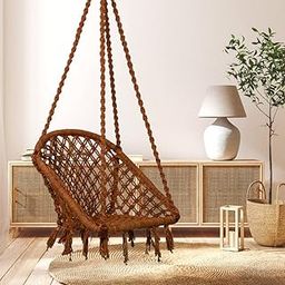 Swing for Adults & Kids/Swing for Balcony/Swing Chair for Adults for Home/Cotton D Shape Wooden Swing/Jhula/Swing for Indoor Outdoor Garden/Includes Hanging Kit Brown Swing by Patiofy-30