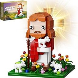VONADO Jesus Building Block Set, The Shepherd God Little Jesus Building Toy, Bible Story Jesus Figures with LED Light，Easter, Christmas, Christian Gift for Adults and Kids Age 6+(324PCS)-39
