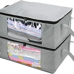 Double R Bags Clothes Organizers Storage Bag,with Reinforced Handle Very suitable storage room for clothes, bedding, perfect organization system (Grey, Pack of 2)-image-1