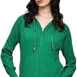 Women's Rayon Cable Knit Zip-Up Hoodie – Green-image-71