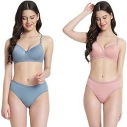 Cotton Non Padded and Non Wired Seamless Bra Panty Set-image-16
