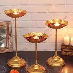 Nex Overseas Decorative Urli Bowl Tealight Holder Stand| taj Urli Stand Set of 3 for Decoration|Floating Diya Stand Home Decor Decorative Showpiece| (Set of 3),-image-41