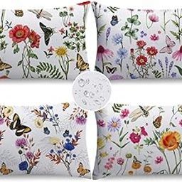 NIGHTWISH Outdoor Pillow Covers Set of 4 Waterproof Outdoor Decorative Throw Pillow Covers Floral Farmhouse Sofa Couch Cushion Cases for Patio Furniture Garden (12" x 20")-image-72