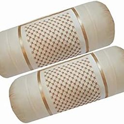 Cotton Bolster Cover with Beautiful Diamond Embroidery Set of 2 Piece (Cream_Skin)-image-27