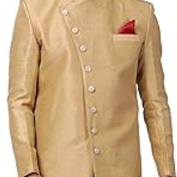 Men's Beige Silk Blend Sherwani Only Top-image-7