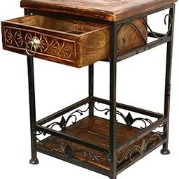 AS Wooden Handicraft Wrought Iron Wooden Metal Stool for Living Room | Side Stool | Table for Bedroom| Stool with Storage| Table for Sitting| Desk for Stool for- Dressing Table, Bedside, Home, Balcony-29