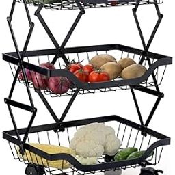 3 Layer Kitchen Trolly Multipurpose Collapisble Portable Storage Rack|3 LayerTrolly Collapsible Fruit & Vegetable Basket|It is perfect for kitchen, living room, bedroom, bathroom| 1PCS (BLACK COLOUR)-image-82