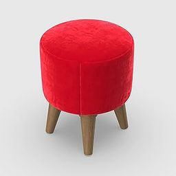 Woodspace Dukan Side Stool for Living Room Sitting Round Stool Cushion Wooden Leg Stool for Living Room Modern Design (Red)-image-40