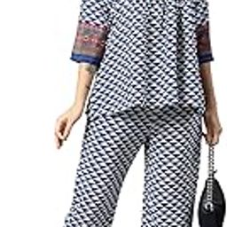 Women Blue & White Printed Top with Trousers-image-97