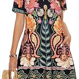 Summer Dresses for Women Beach Boho Sleeveless Vintage Floral Flowy Pocket Tshirt Tank Sundresses, Yellow Flower, M-picture-53
