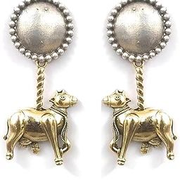 Women's India Dual Tone Nandi Earrings, Handcrafted Ethnic Style With Gold & Silver Finish, Oxidised Vintage Look-picture-5