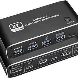Tobo HDMI 2.1 KVM Switch 4K 120Hz HDMI USB 3.0 KVM Switch USB 8K 60Hz 1080 @ 240Hz USB KVM Switcher USB 3.0 Port PC TD-551H-1