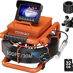 Sewer Camera 100FT/30M Borescopes Plumbing Snake Camera DVR & Audio Recorder 22mm Pipe Inspection Camera with 5600Mah Battery 4.3" IPS Screen 12 LEDs HD 1000TVL Camera 32GB Card-image-8