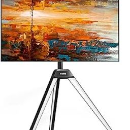 FITUEYES Design Corner TV Stand for 32 37 43 50 55 65 Inch TV, White Tripod TV Stand Modern Easel TV Floor Stand for LED LCD Screens with Concealed Storage Wood Iron TV Furniture, Picasso Series-image-53