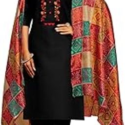 Women's Embroidered Mirror Work Cotton Straight Salwar Kurta Dupatta Set-image-61