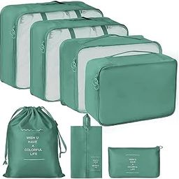 cortina 7 Pack Luggage Packing Organizers Packing Cubes Waterproof Suitcase Organizer Bags Travel Packing Organizers- Green-picture-29