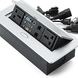 Mak World® Hydraulic Popup Box for Conference Table with Desktop Socket HDMI VGA RJ45 USB 3.5MM Audio Port & Power Socket (Silver)-26