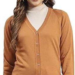 Women's Regular Fit Cardigan | Solid Pattern with Button Closure | Full Sleeve V-Neck Cardigan for Women-image-49
