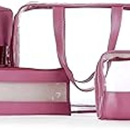 FWQPRA Clear Cosmetic Bag, 4 Pcs Waterproof PVC Zippered Toiletry Carry Pouch Portable Makeup Bag Organizer Bag Set for Travel, Bathroom and Organizing (Pink)-image-96