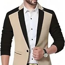 Men's Single Breasted Casual, Formal, Party, Wedding Blazer, Black and Beige-image-16