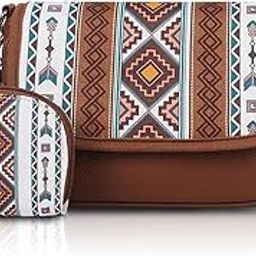 Women Shoulder Bag with Small Coin Bag Fashion Boho Print Patchwork Vintage PU Casual Shoulder Bag Crossbody Bag Sling Bag Birthday Gift Valentine's Day Gift for Women, 8.8x2.7x5.9inches-image-7
