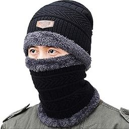 Ns Fashion Knitwear_Men's Woolen Cap with Neck Muffler/Neckwarmer Free Size Black…-image-22