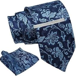 Navy Pasiley Tie For Men – Formal Ties Set With Pocket Square & Tie Pin Clip For Mens, Silk Neckties Gift Sets For Men’s (AXNW40)-image-61