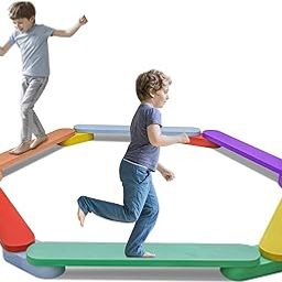 MYLAWOOD Balance Beam, Gym, Set for Kids, Introductory Balance Beam, Wooden Children Low Beam, Balance Board, Wooden Activity Board, Gymnastic Beam Montessori Toy ((6 Pcs Multicolour))-30