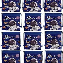Astronaut Themed Drawstring Bag,Drawstring Backpack Bags for Kids School Travel Picnic Storage Kids Teen,Pe Sport String Backpack Gift Bags for Boys & Girls (Pack Of 12)-1
