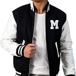 Cotton Blend A to Z Letter Embroidery Stylish Long sleeve Zip Up Black Zipper Varsity Jacket-image-16