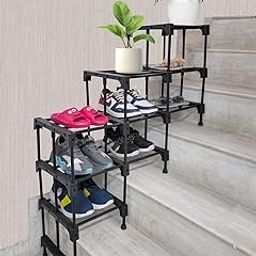 Raxon World Multipurpose Portable Space Saving/Rack Shelf Organizer 3 Layer Stair Shoe Rack Organizer Stand (Black)-2