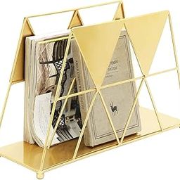 38311 Modern Geometric Gold-Tone Metal Desktop Magazine Holder Rack-image-18