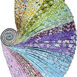 Jelly Roll Fabric - 20 Assorted Floral Prints, 100% Cotton Quilting Fabric, 40 Pre-Cut Strips (2.5 x 44 Inch) for Quilting, Sewing, and DIY Projects- Four Seasonal Flowers-image-65