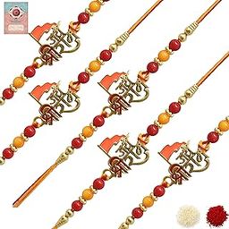 Meira Spiritual Jai Shree Ram Rakhis Divine Goldplated Multicolored Rakhi set of 5 Rakhi with Pack of Roli Chawal n Card |rakhi for brother|Bhaiya Rakhi | Kids rakhi Rakhi24-1298-image-59