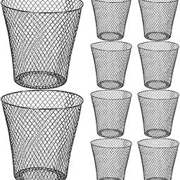 SHIPLORD® 10 Pack Black Wire Mesh Waste Baskets - 11 Inch Round Metal Desk Trash Cans for Recycling & Office Organization-image-6