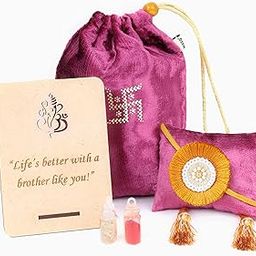 by Q-One Traditional Handmade FRINGE Designer Rakhi Set with Roli Chawal & Moli for Men (Pack of 1) Luxury Raksha Bandhan Gift-image-7