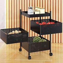 Amazon Brand - Umi Kitchen Trolley, Metal Organizer with Rotating Basket and Storage Solutions for Shelves Rack Cart and Accessories (3 Layer)-14