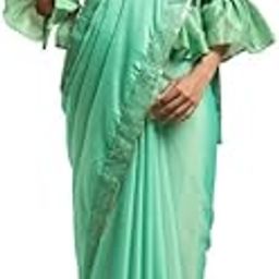 Semizoxis Women's Chiffon Plain, Embellished Lace Saree with Unstitched Blouse Piece (SAICHIFFONSEQ2_N5_Sea Green)-picture-12