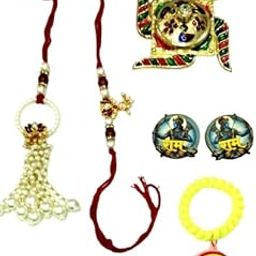 AAYANSH HANDICRAFT HUB Premium Raksha Bandhan Gift Set, Traditional Designer Rakhi Combo with Festive Pouch, Ram Badge and Swastik, 7 Pieces-image-27