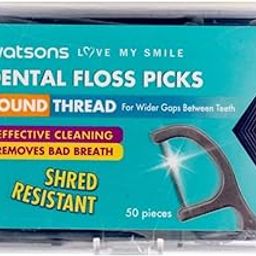 Watsons Charcoal Dental Floss Picks, 50 Pieces, Round Thread, Curved Tail End, for Tight Teeth Gap-image-83