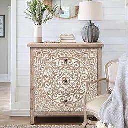 ARVISH ENTERPRISES Solid Wooden HandCarved Chest of Drawer | Bedside Table | Sofa Side Table with 3 Drawers for Living Room, Bedroom, Hall, Hotel & Home, Natural, (40D x 71W x 76H CM)-image-3