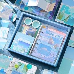 VOLDOT Junk Journal & Scrapbook Kit: A6 Notebook, Stickers, DIY Set with Vintage Aesthetic & Creative Decor Journaling Supplies. Ideal Gifting for Teens, Girls. (Blue Sky)-image-100